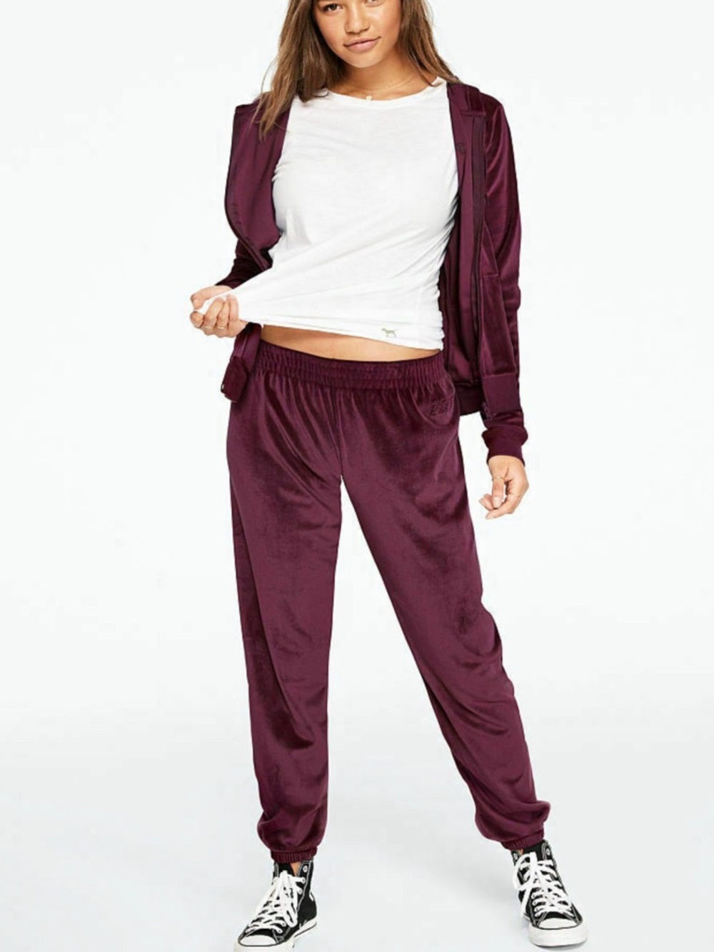 Velour Track joggers in Burgundy